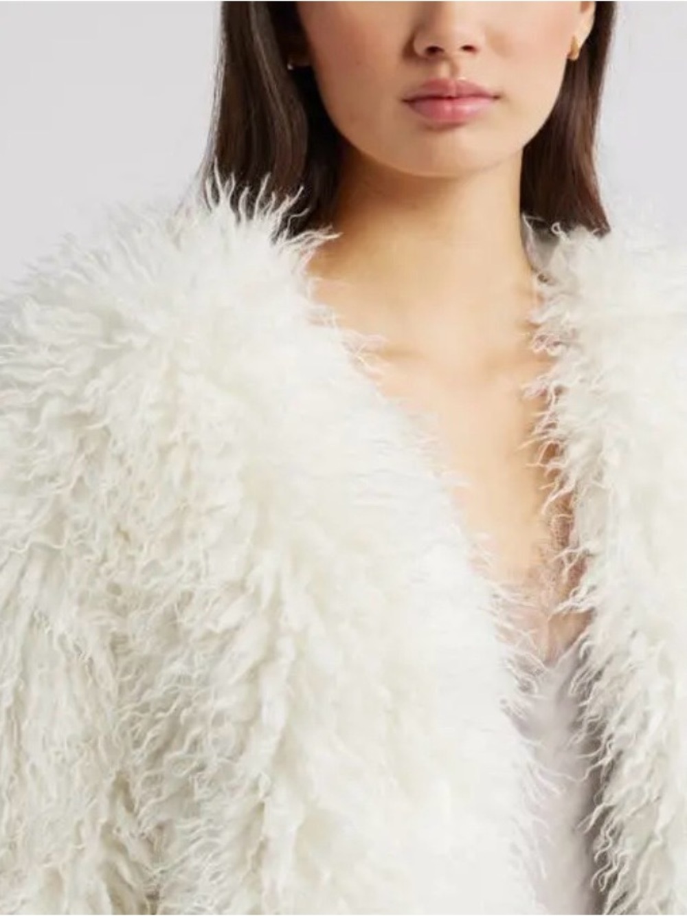 OPEN EDIT Women’s Shaggy Faux Fur Open-Front Jacket Ivory Size L - Picture 4 of 9